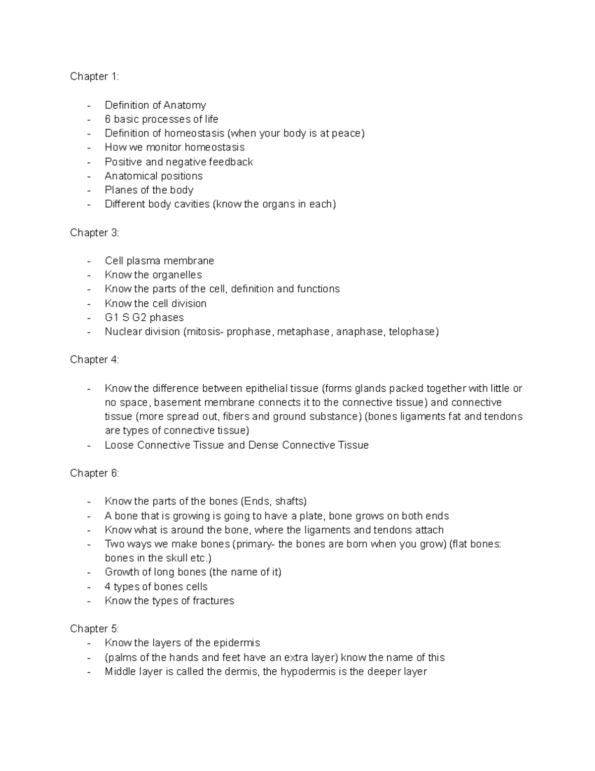 Review for Lecture Exam #1: Key Concepts in Bio 109 Anatomy - Studocu