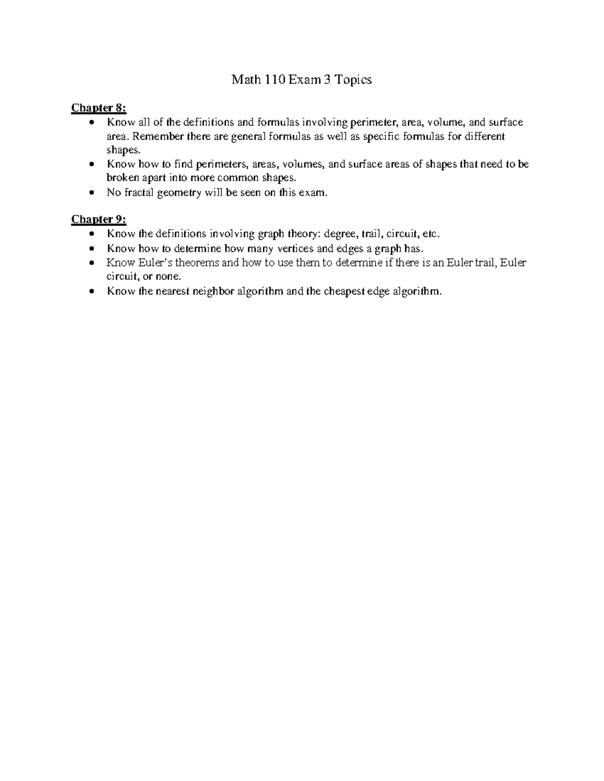 Math 110 Exam 3 Topics Overview - Studocu