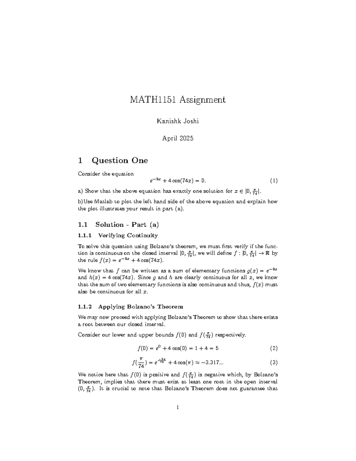 MATH1151 Assignment: Analyzing Solutions and MATLAB Plots - Studocu