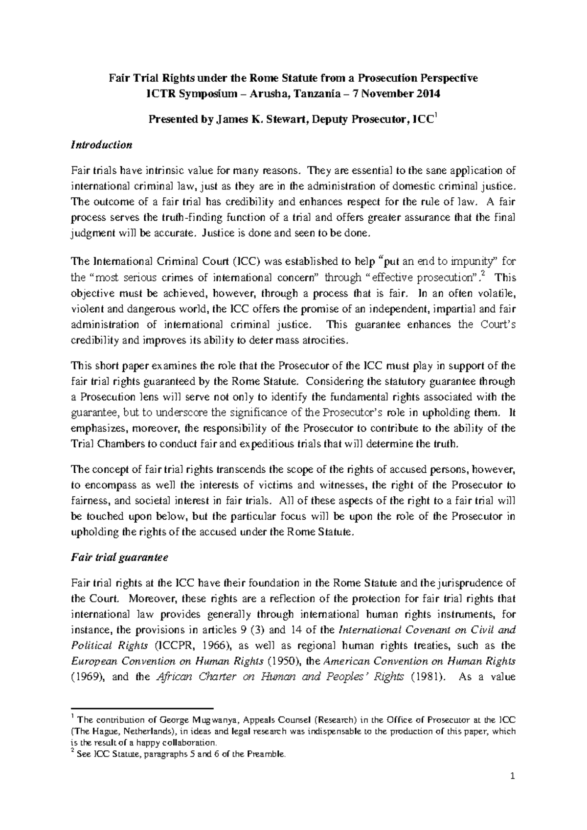 Fair Trial Rights under the Rome Statute: A Prosecution Perspective ...