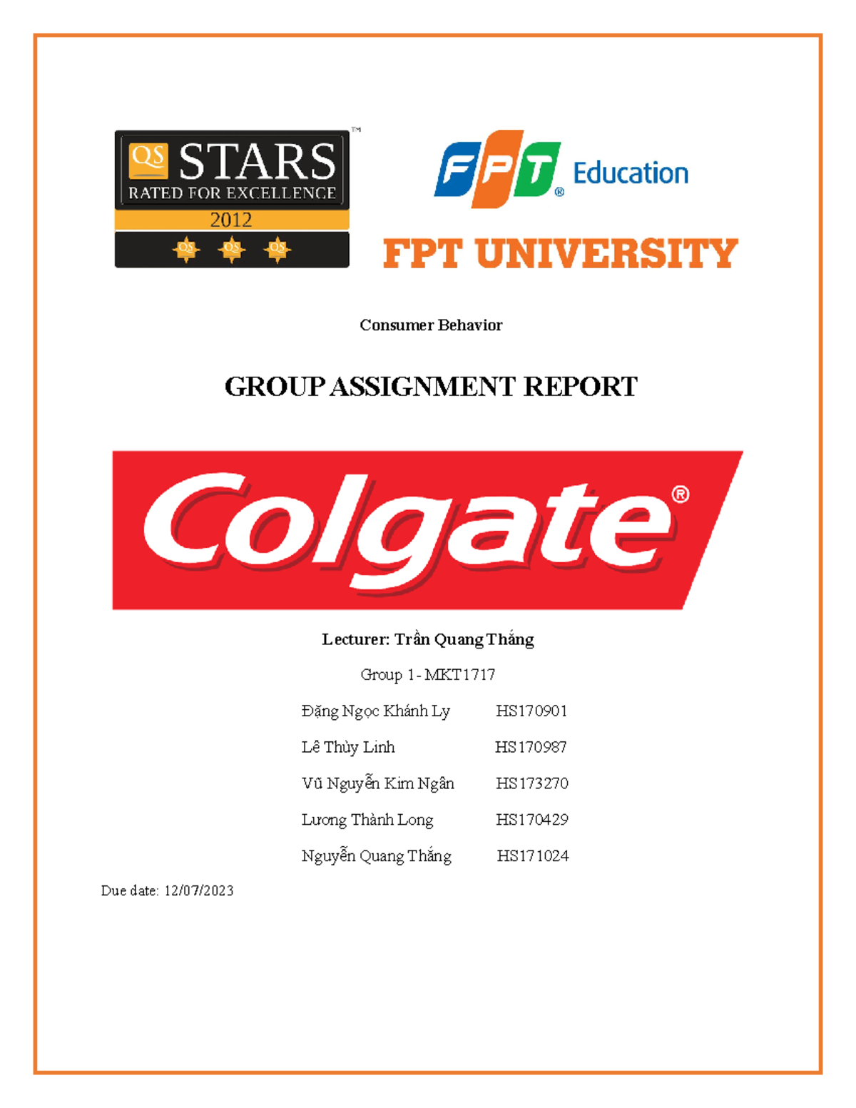 MKT 101 Group 1 Colgate Consumer Behavior Analysis Report - Studocu