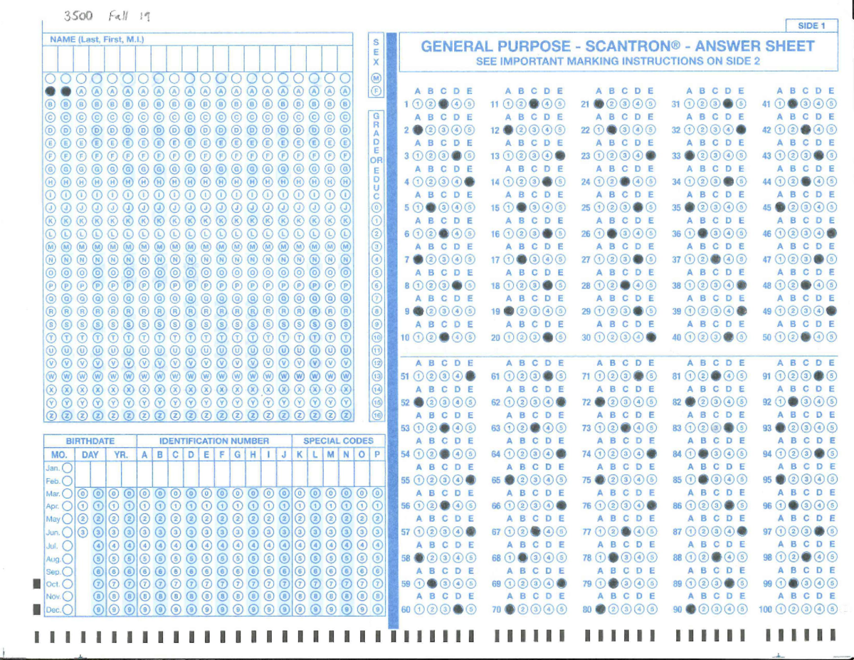 Exams 1 2 3 keys fall 2019 - SIDE 1 GENERAL PURPOSE - SCANTRON ...