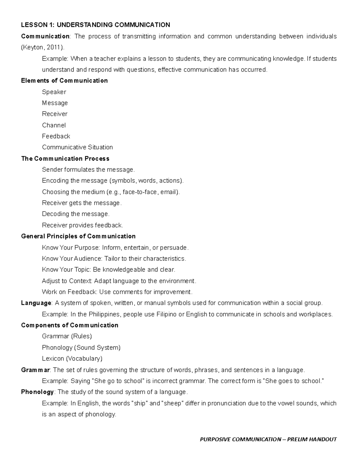 PURPOSIVE COMMUNICATION PRELIM HANDOUT: LESSON 1 - UNDERSTANDING ...