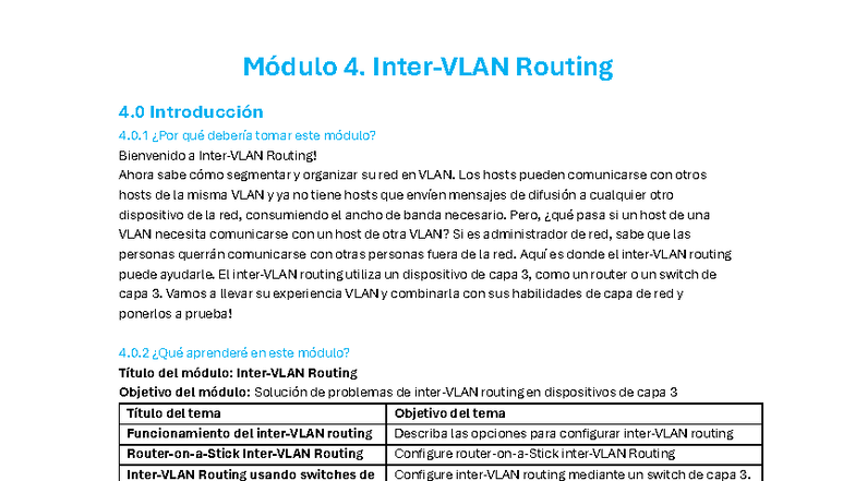 Módulo 4. Routing: Introducción y Configuración de Inter-VLAN - Studocu