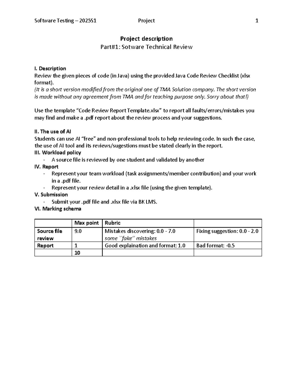 Software Testing 2025S1 Project 1: Code Review Guidelines - Studocu
