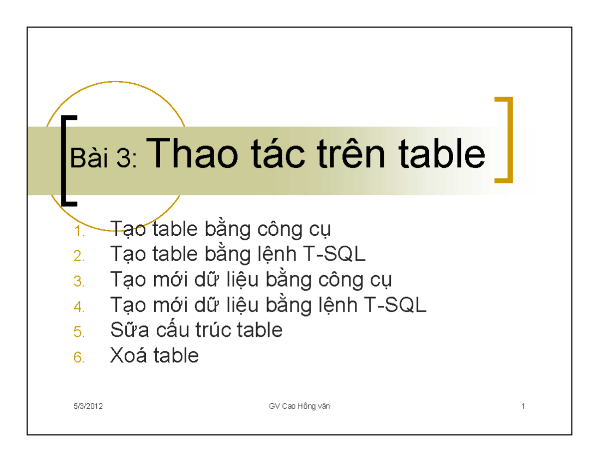 Bài 3: Quản lý Table trong SQL - Hướng dẫn và Ví dụ - Studocu