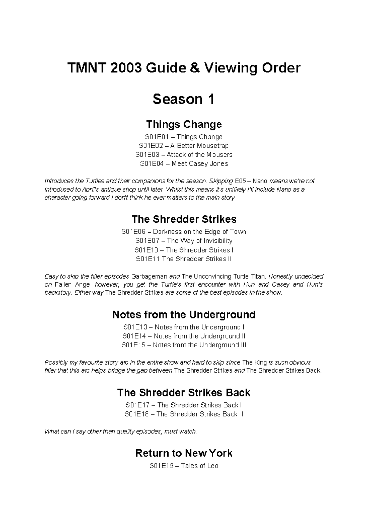 TMNT 2003 Viewing Guide: Episode List & Recommended Order - Studocu