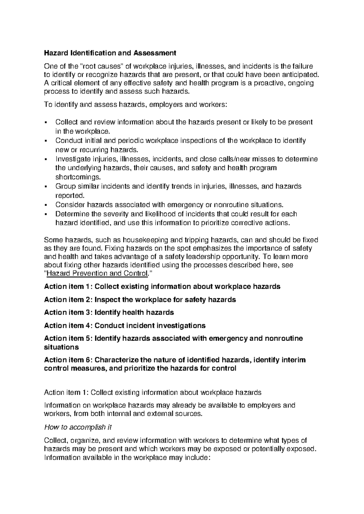 Hazard identification OSHA - Hazard Identification and Assessment One ...