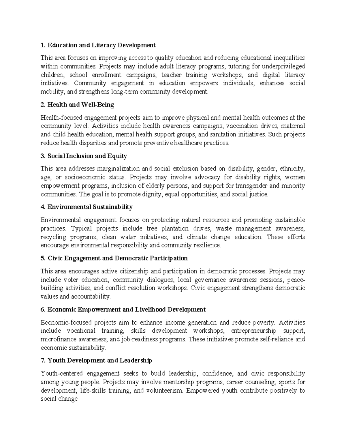 Areas of Community Engagement Projects: Education, Health, and More ...