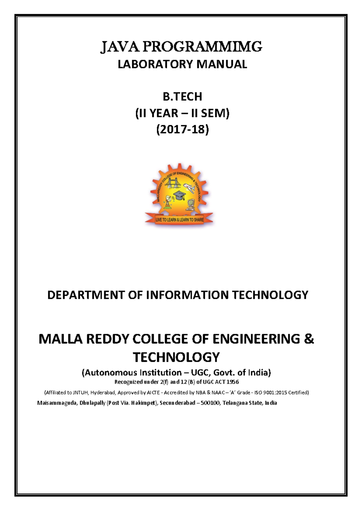 Java Lab Manual II B.Tech IT Sem II (2017-18) - Studocu