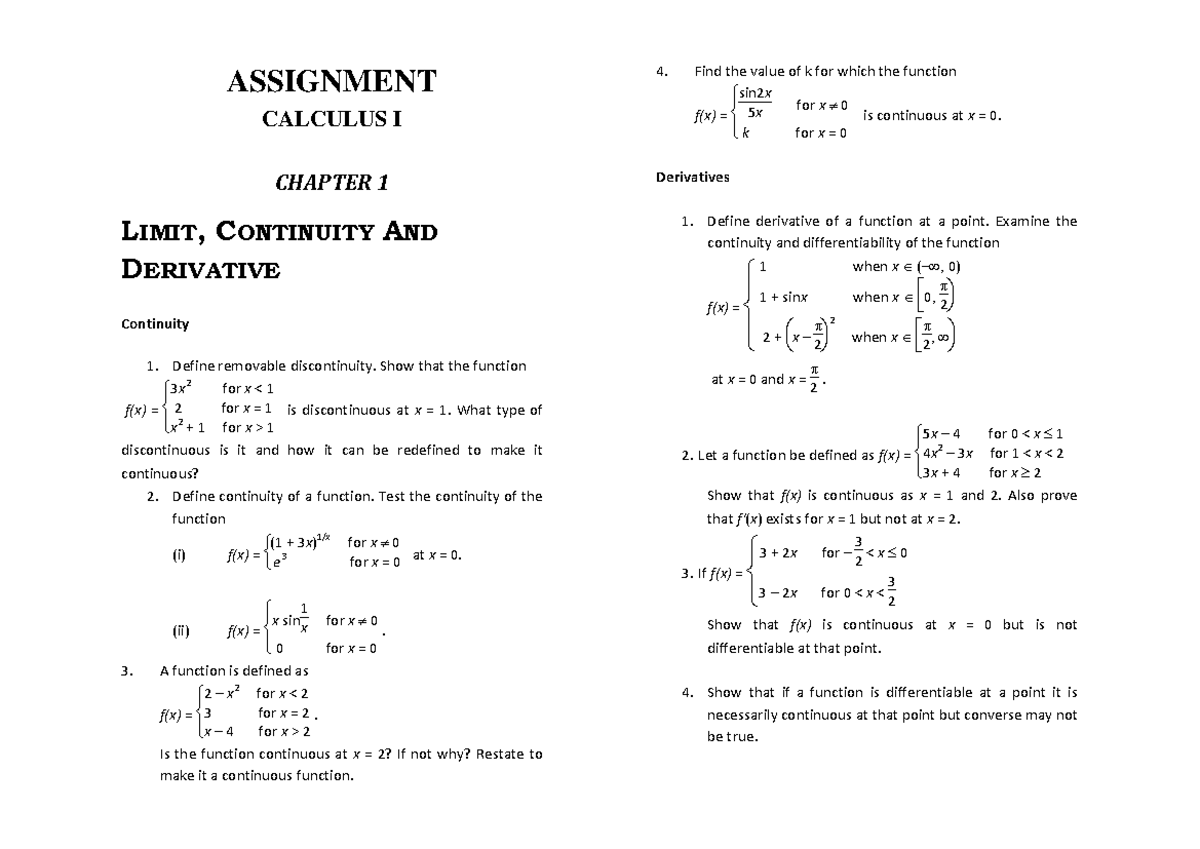 Calculus I (MATH101) Chapter 1: Limits, Continuity, and Derivatives ...