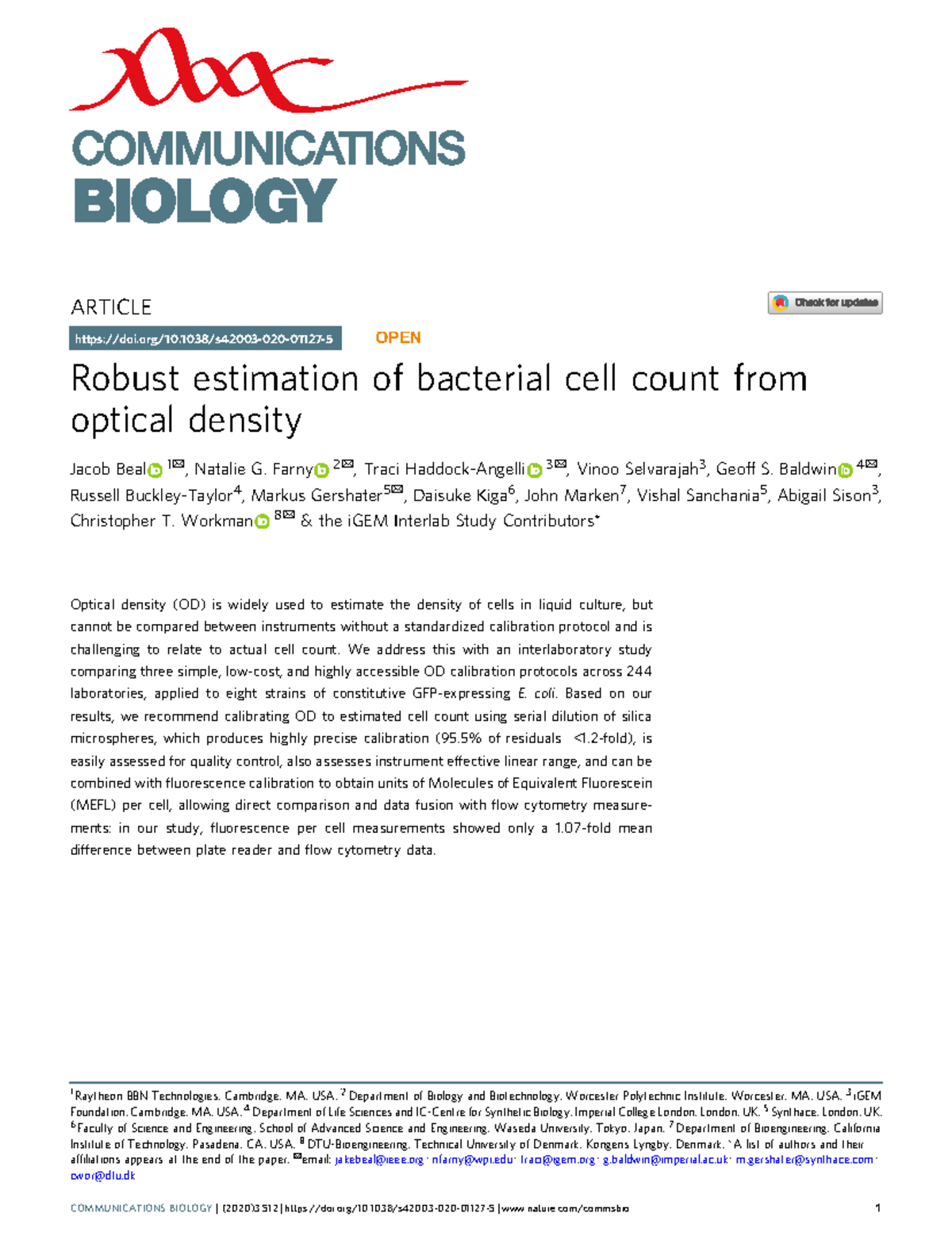 S42003 020 01127 5 - Robust OD Calibration for Bacterial Cell Count ...