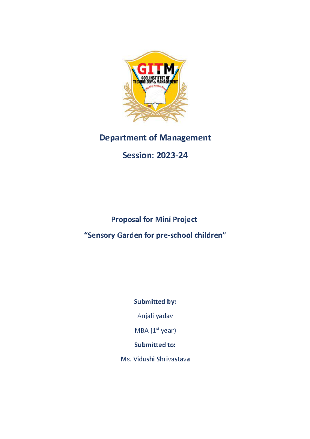 MINI Project- proposal - Department of Management Session: 2023 ...