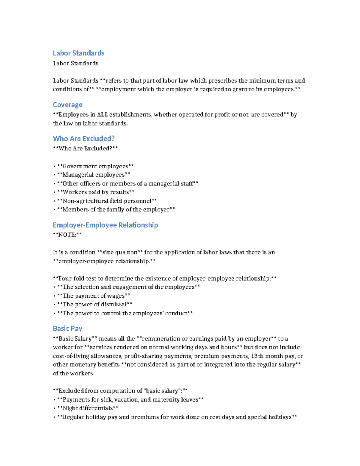 Labor LAW RBFT - Labor Standards Labor Standards Labor Standards ...