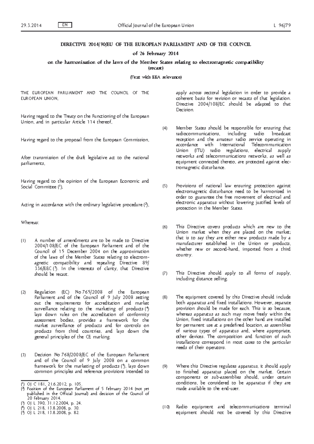 2014-30-EU EMC Directive: Harmonisation of Electromagnetic ...