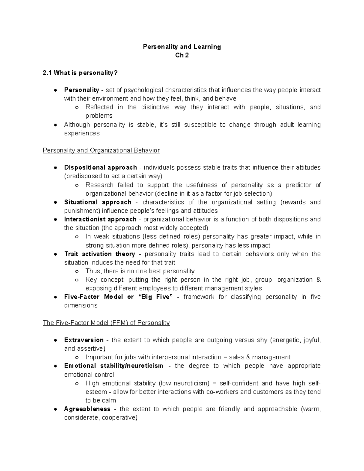 Comm 222 Ch 2 - Understanding Personality in Organizational Behavior ...