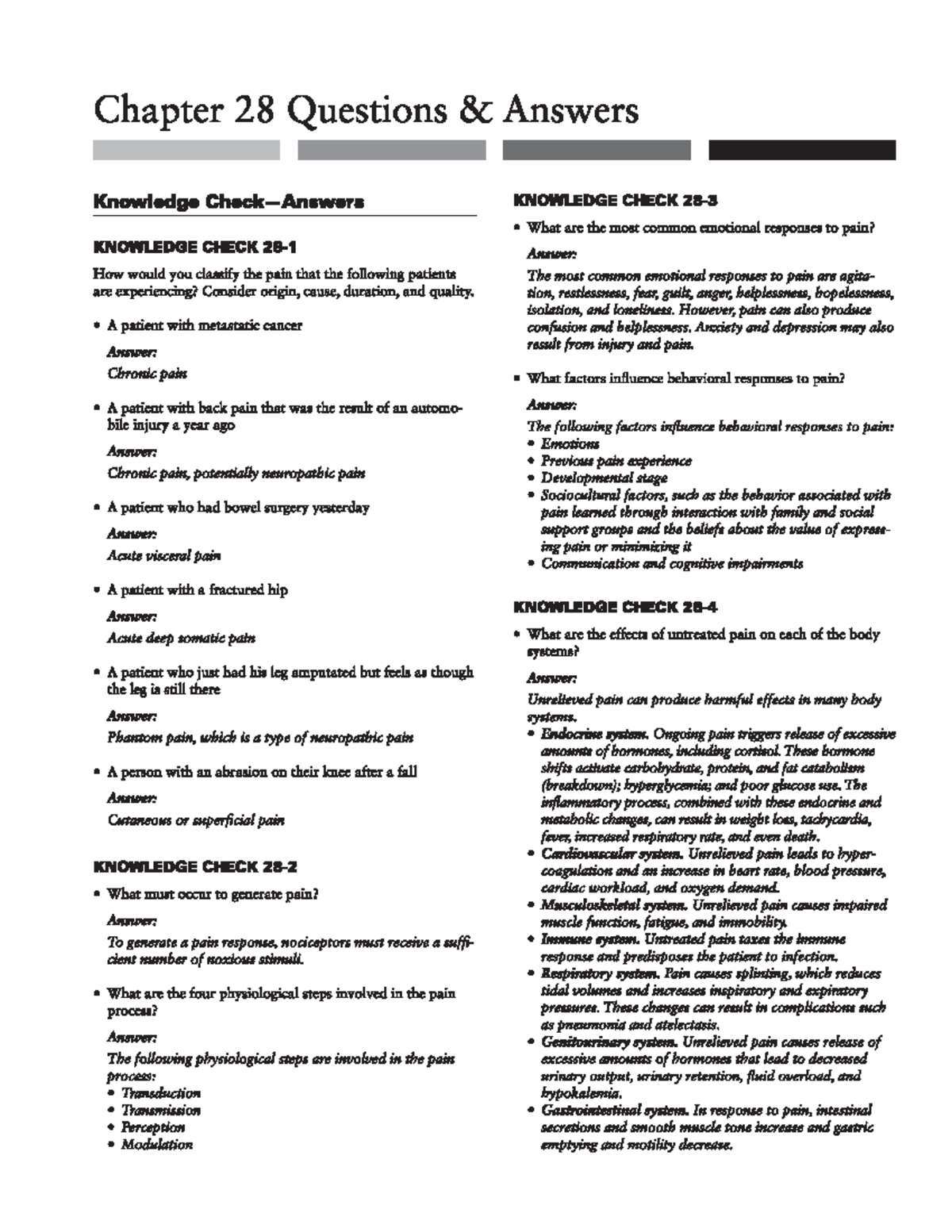 Ch28 - Chapter 28 Pain Management Questions & Answers - Studocu