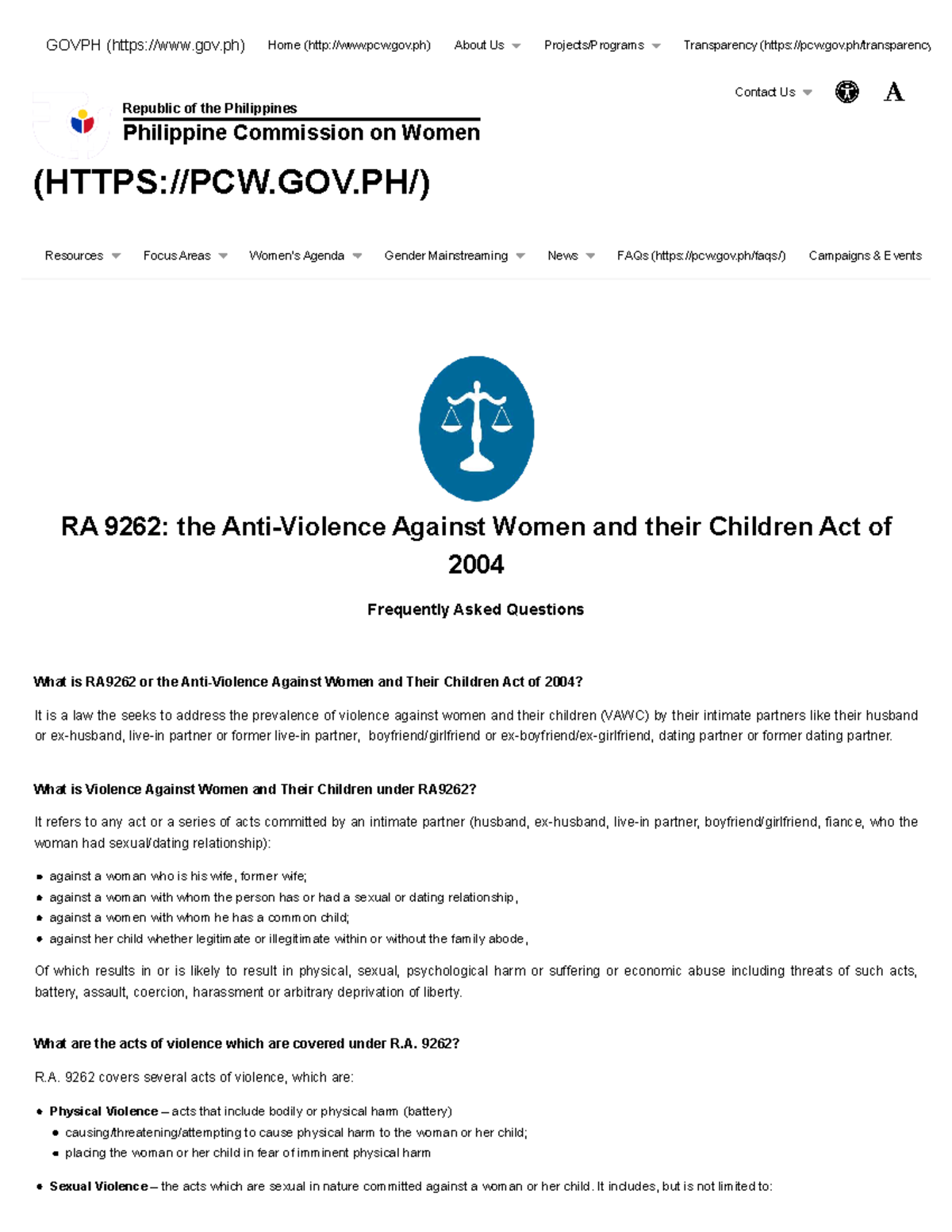 FAQs on RA 9262: Anti-Violence Against Women and Children Act - Studocu