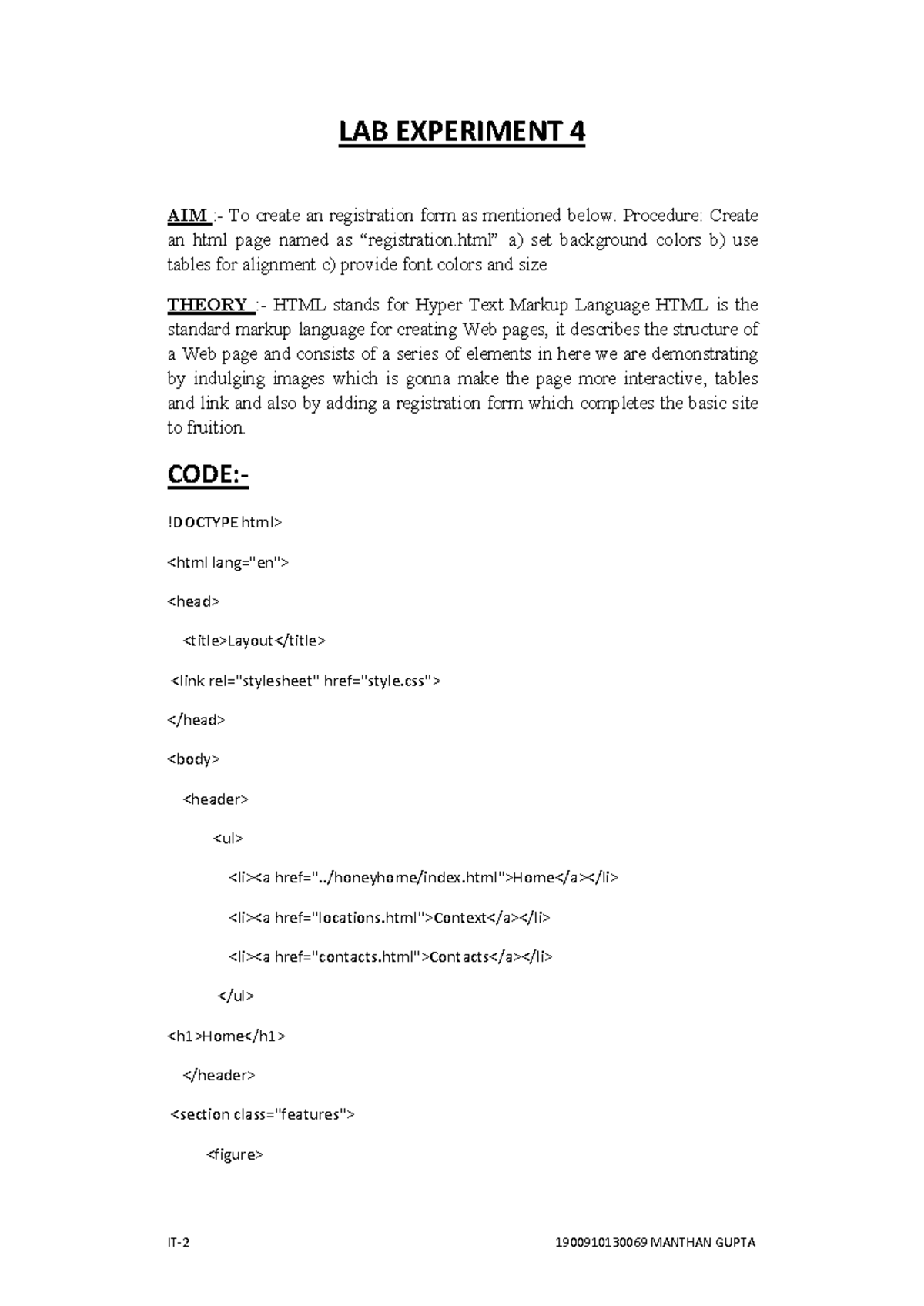 LAB Experiment 4: Creating an HTML Registration Form - Studocu