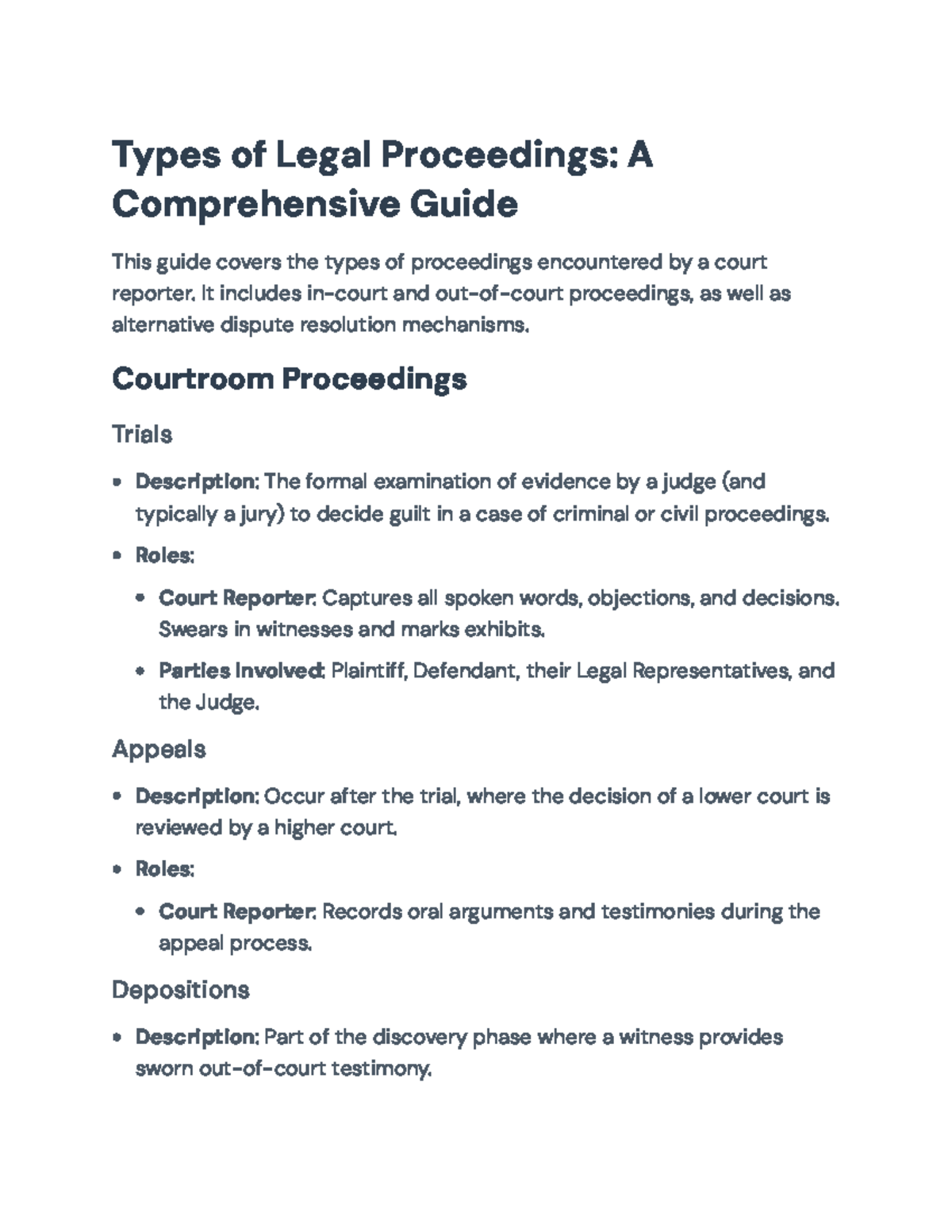 Comprehensive Guide to Types of Legal Proceedings for Court Reporters ...