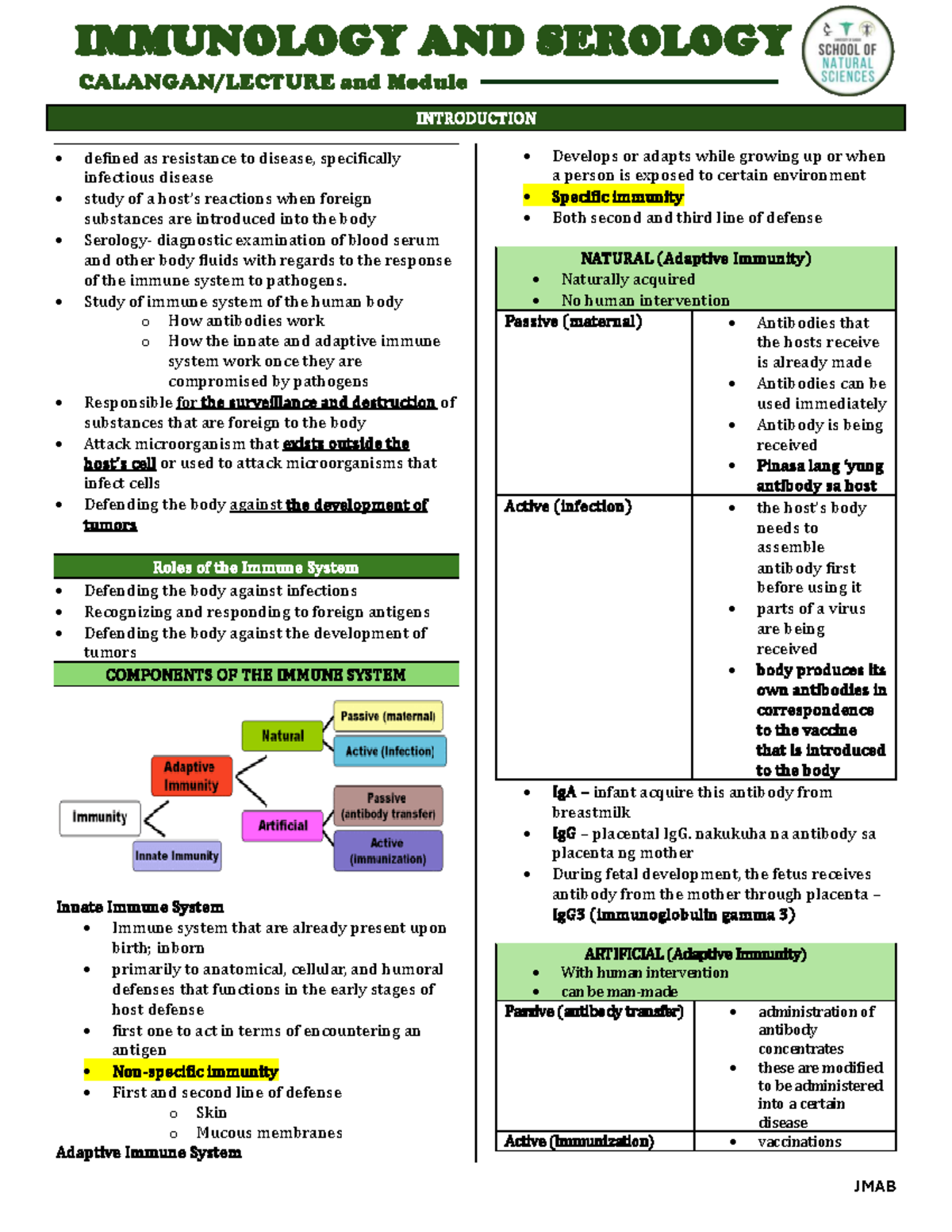 IMMUNOLOGY AND SEROLOGY: LAB & LEC NOTES (JMAB) - Studocu