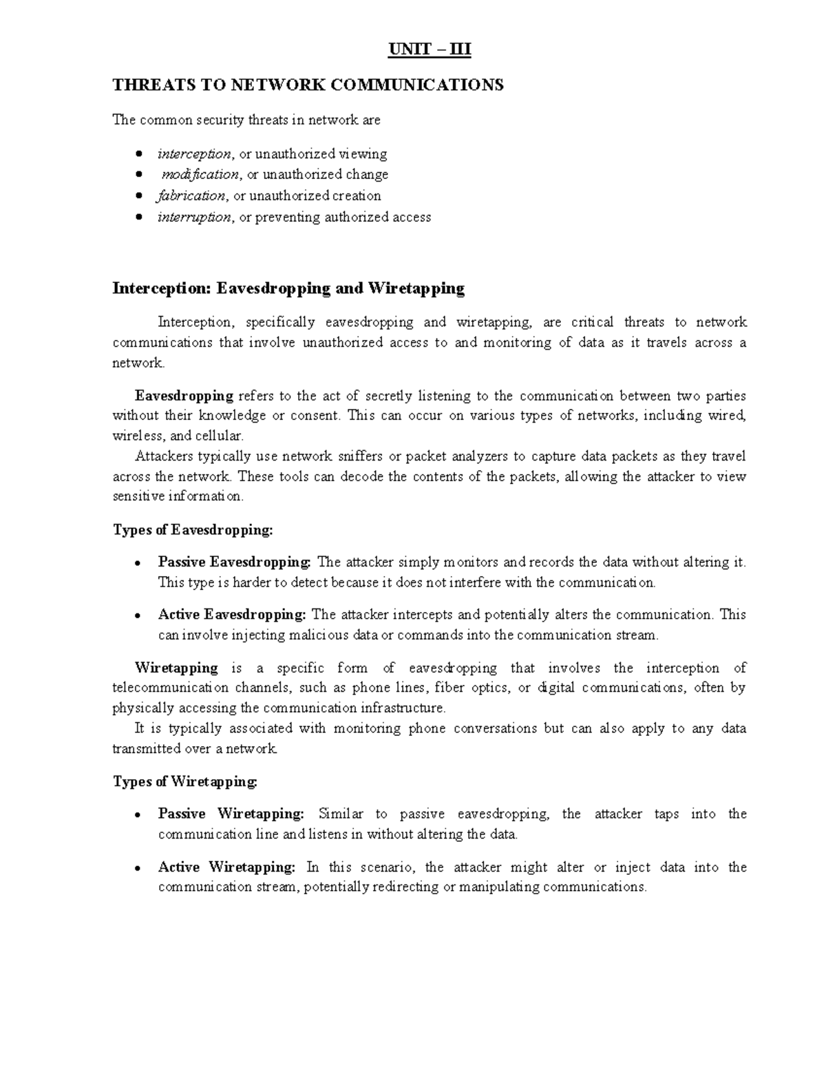 CS UNIT-III Notes: Understanding Network Communication Threats - Studocu