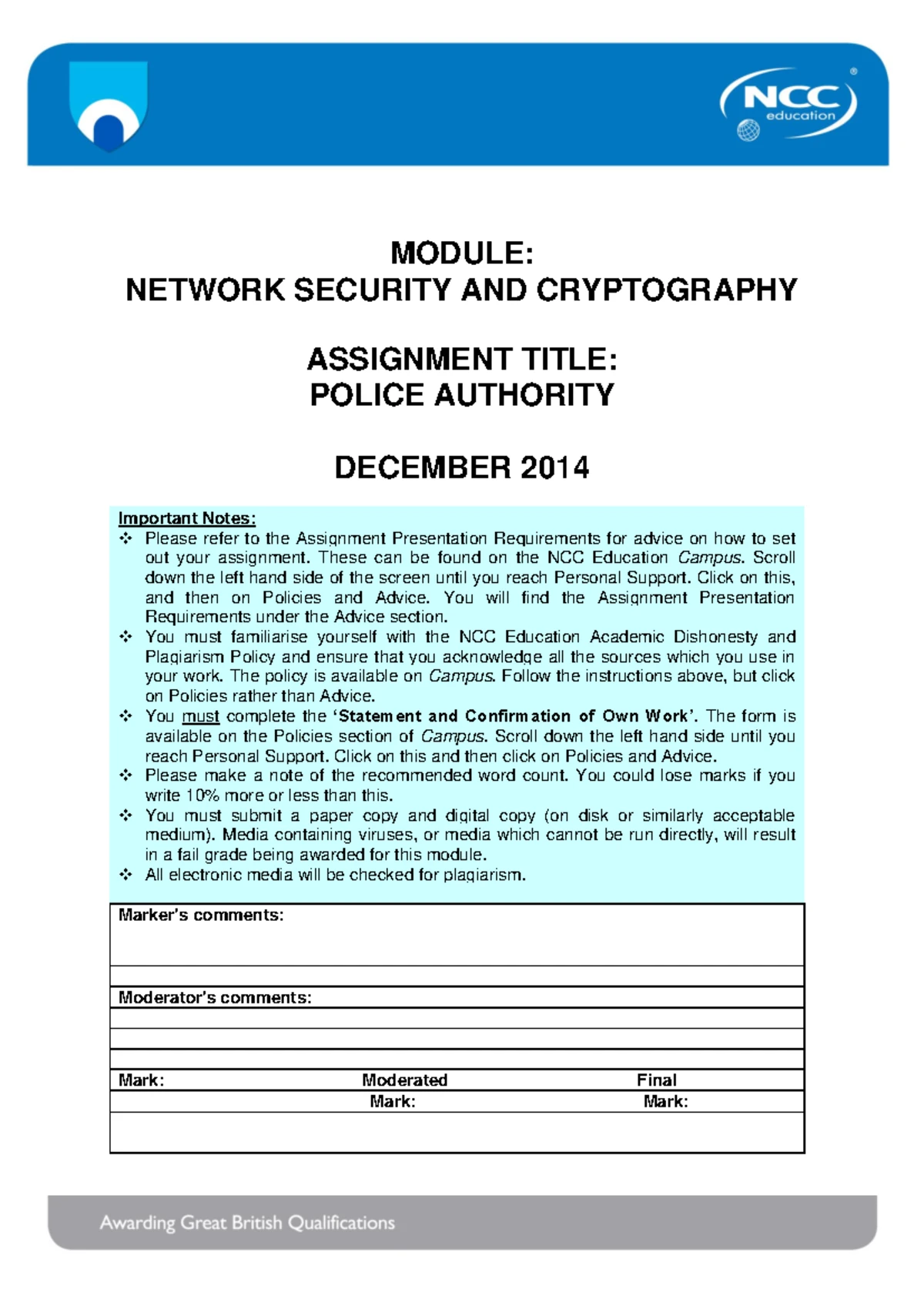 NSC December 2015 Sample Assignment - Final - Unit: Network Security ...