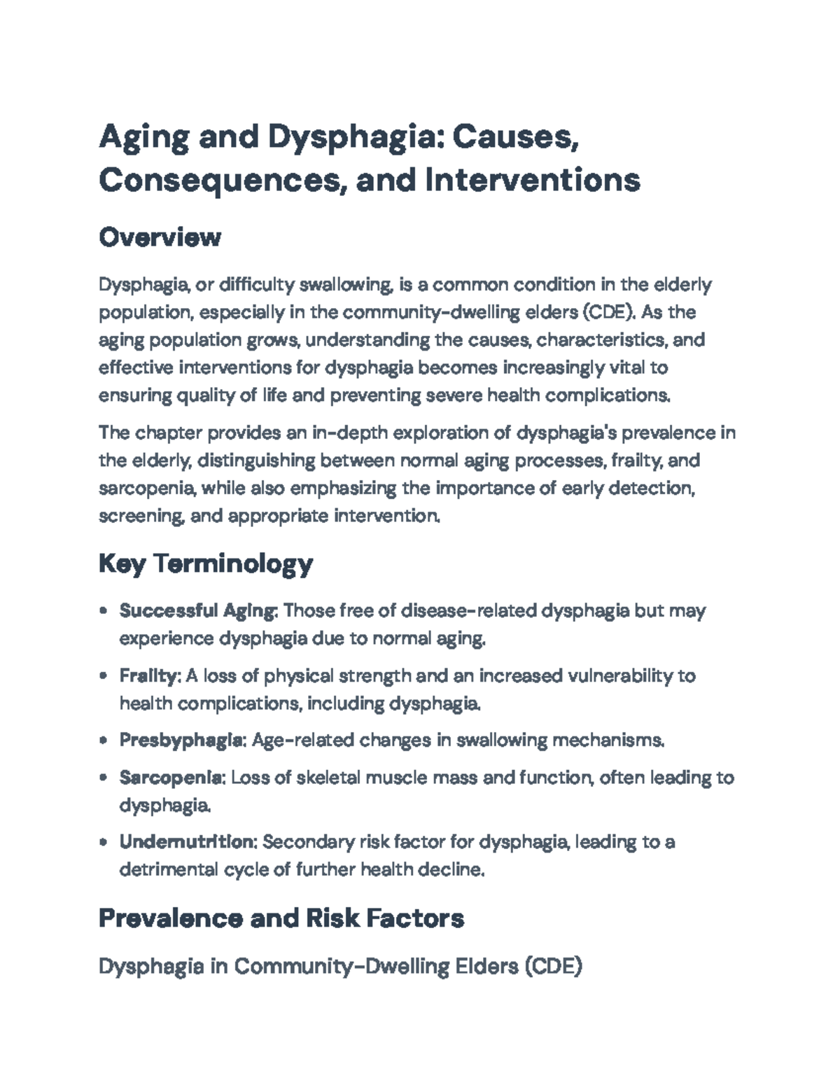 Aging & Dysphagia in CDE: Causes, Risks & Effective Interventions - Studocu