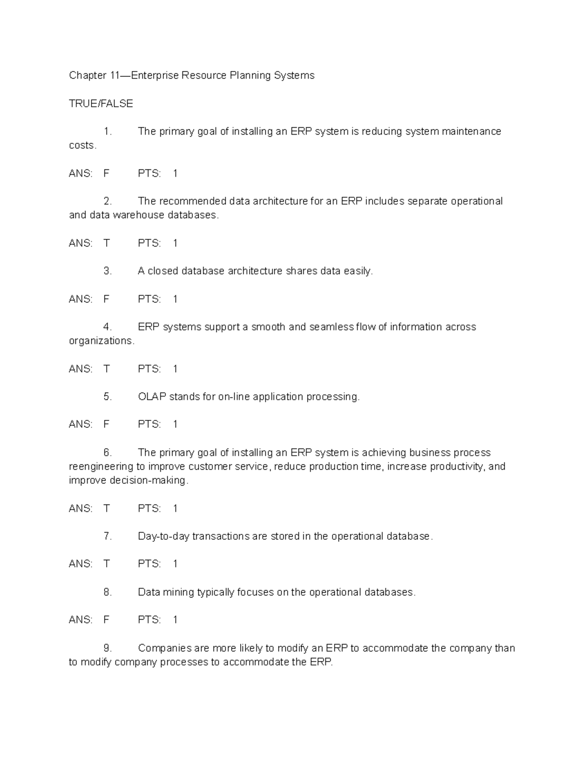 Chapter 11 Review: Enterprise Resource Planning Systems (ERP) - Studocu