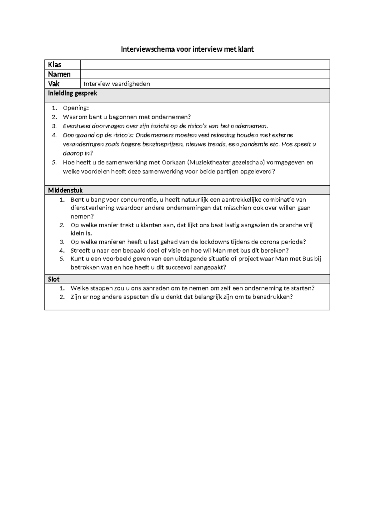 Interviewschema voor klantinterview - Vak Interviewvaardigheden ...