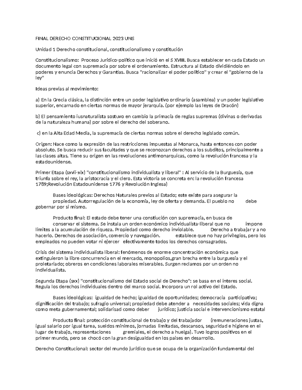 Resumen Final Derecho Constitucional 2023 - UNS - Studocu