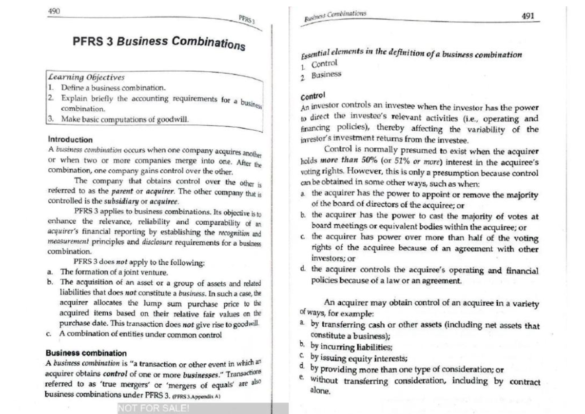 PFRS 3 - Business Combinations: Key Concepts and Goodwill Computation ...
