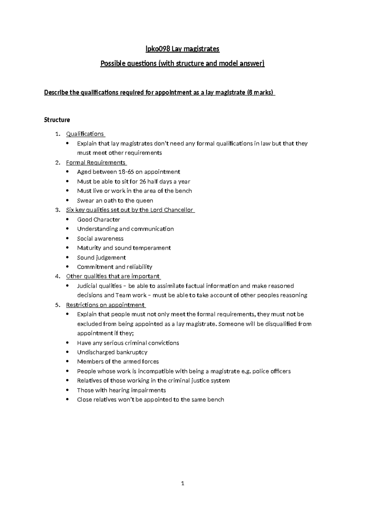 LPKO098 Lay Magistrates: Structure, Model Answers & Roles Explained ...