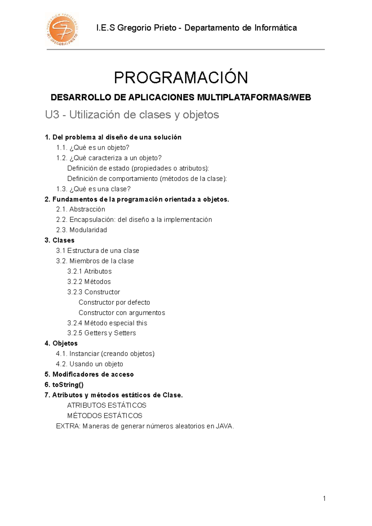 Apuntes de Programación - U3: Utilización de Clases y Objetos - Studocu
