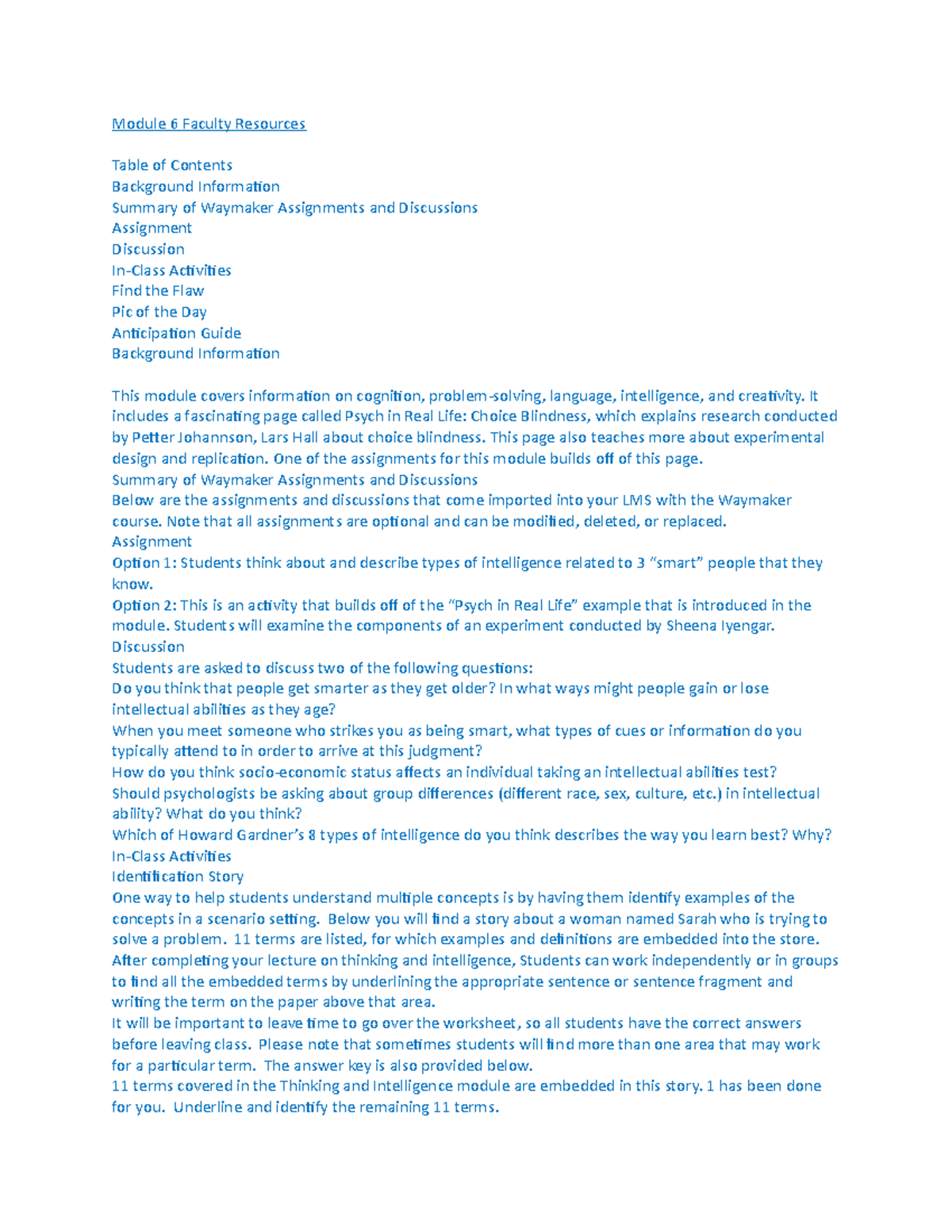 Modeule psy - run down on weekly study - Module 6 Faculty Resources ...