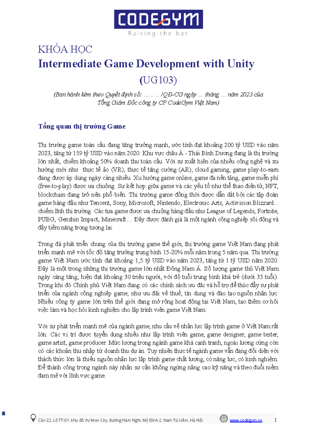 [UG103] Product note - Intermediate Game Development with Unity (2024 ...