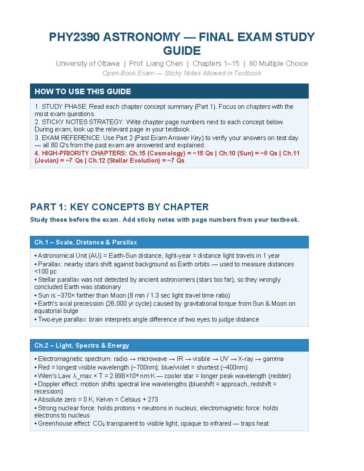 PHY2390 ASTRONOMY FINAL EXAM STUDY GUIDE - Practice Exam - Studocu