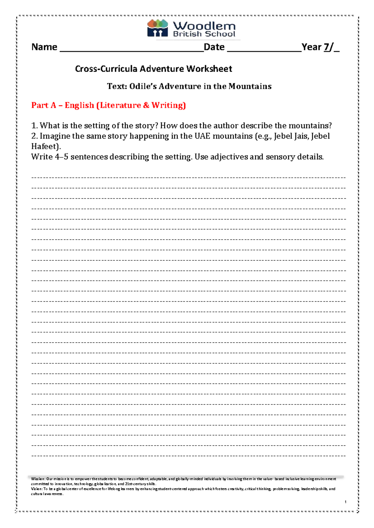 Adventure in the Mountains Worksheet: Lesson 1-2 Activities - Studocu