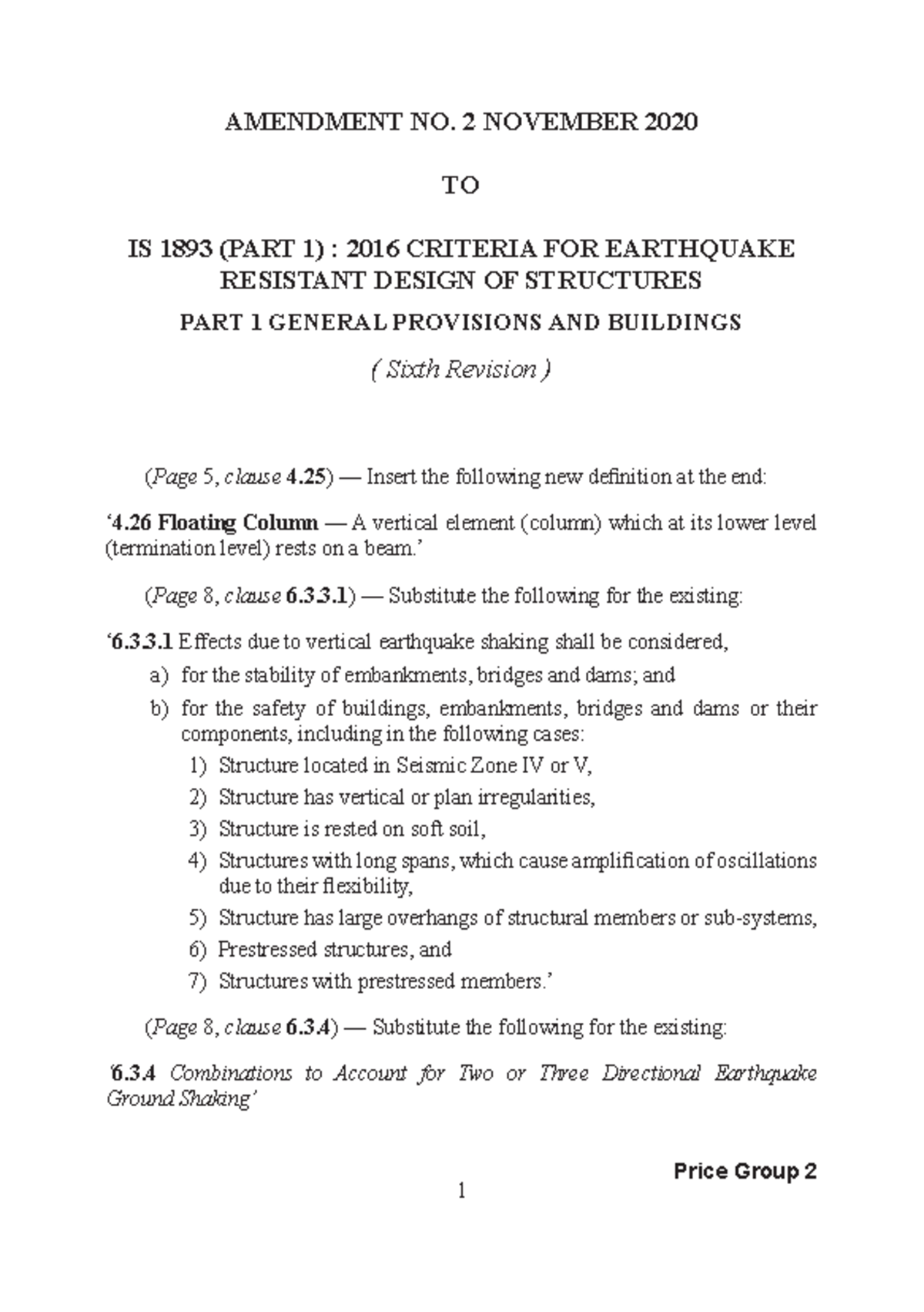 Amendment No. 2 to IS 1893 (Part 1): 2016 - Earthquake Design Criteria ...