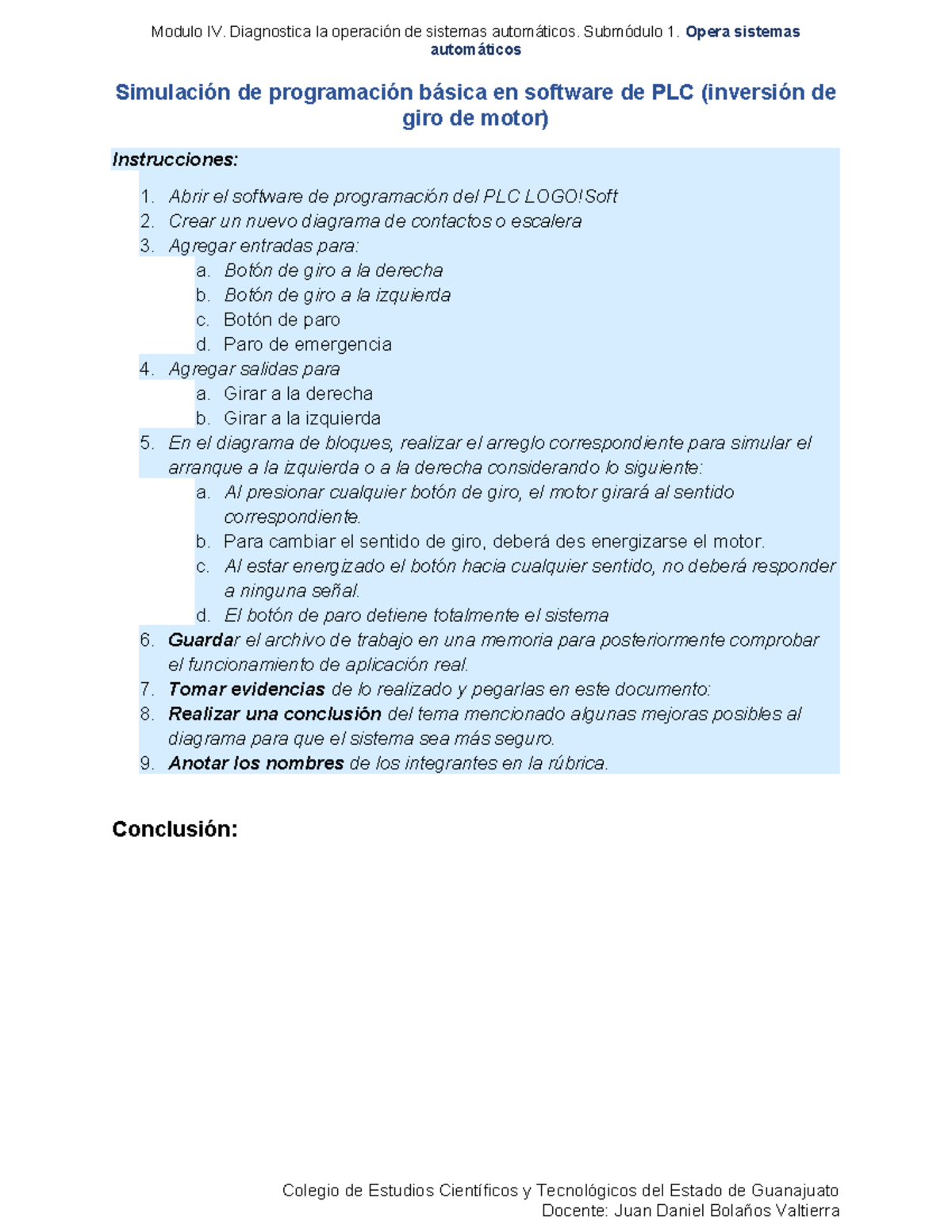Simulación de Programación Básica en PLC - Módulo IV, Submódulo 1 - Studocu