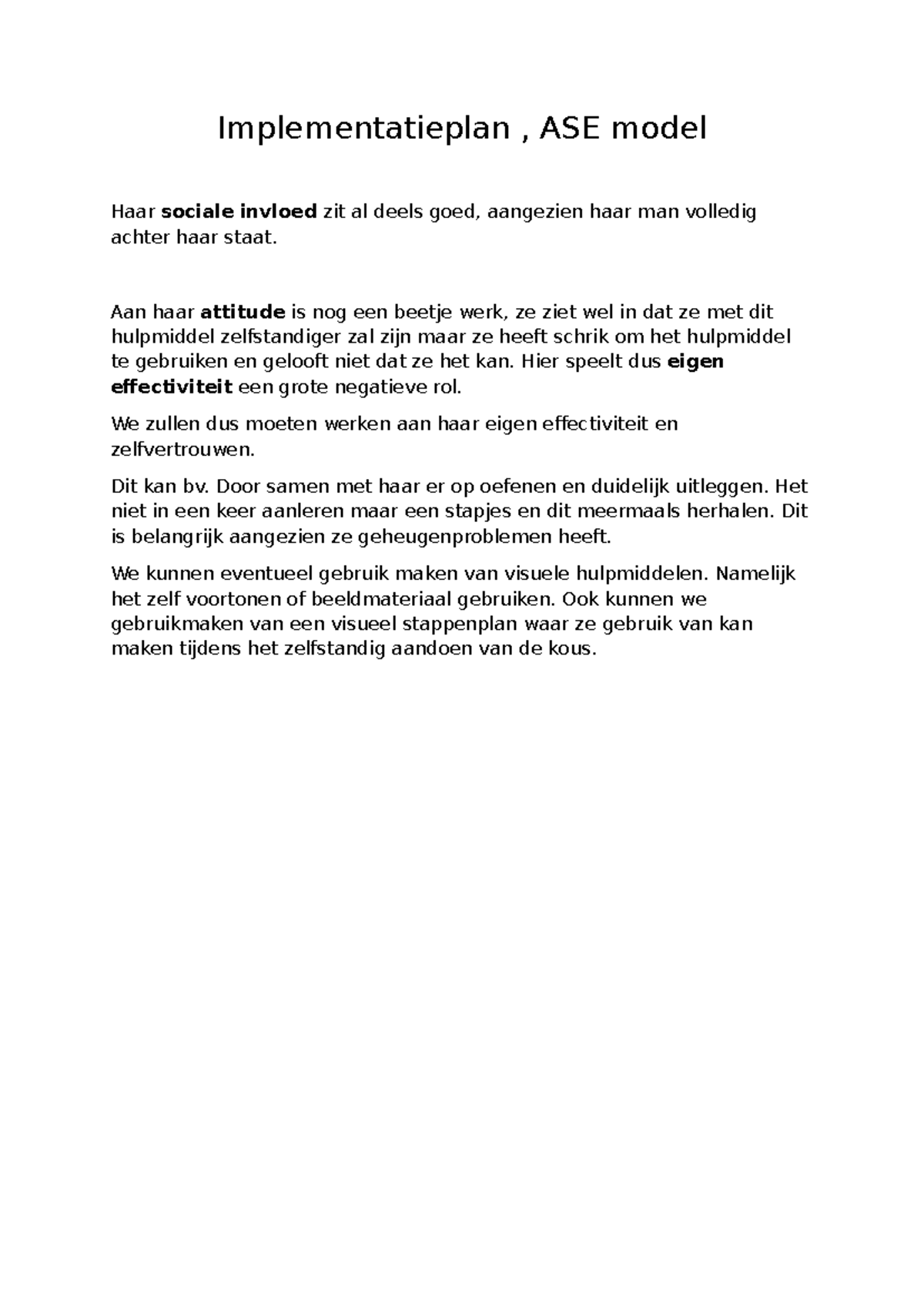Implementatieplan ASE: Verbeteren van Eigen Effectiviteit en ...