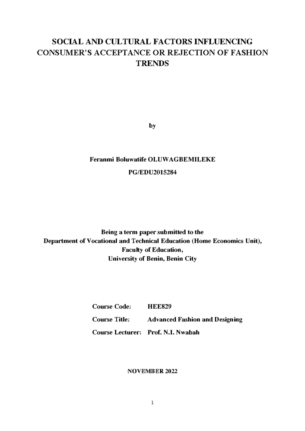 (HEE) Term Paper: Social and Cultural Influences on Fashion Trends ...