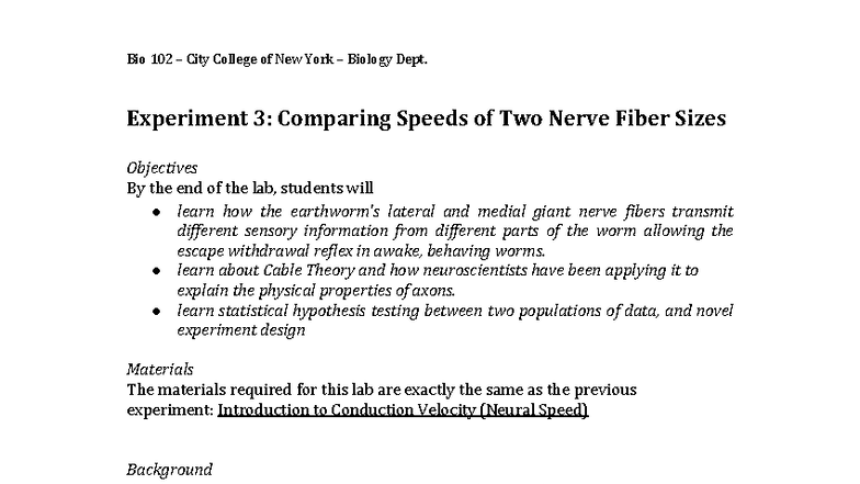 Bio 102 Lab Report: Comparing Conduction Velocities of Nerve Fibers ...