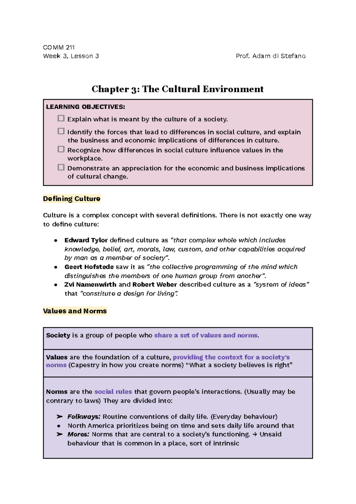 COMM 211, Chapter 3 - Understanding Cultural Influences on Business ...