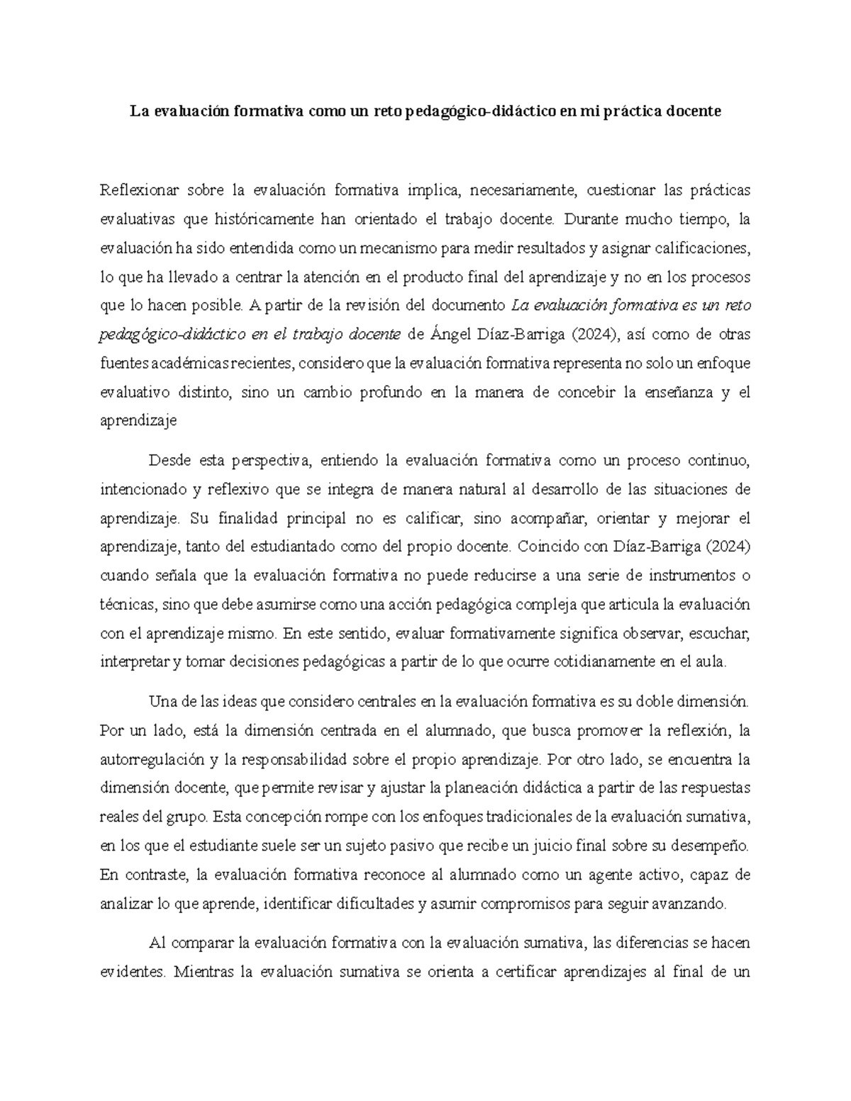 La evaluación formativa como reto en la práctica docente - Studocu