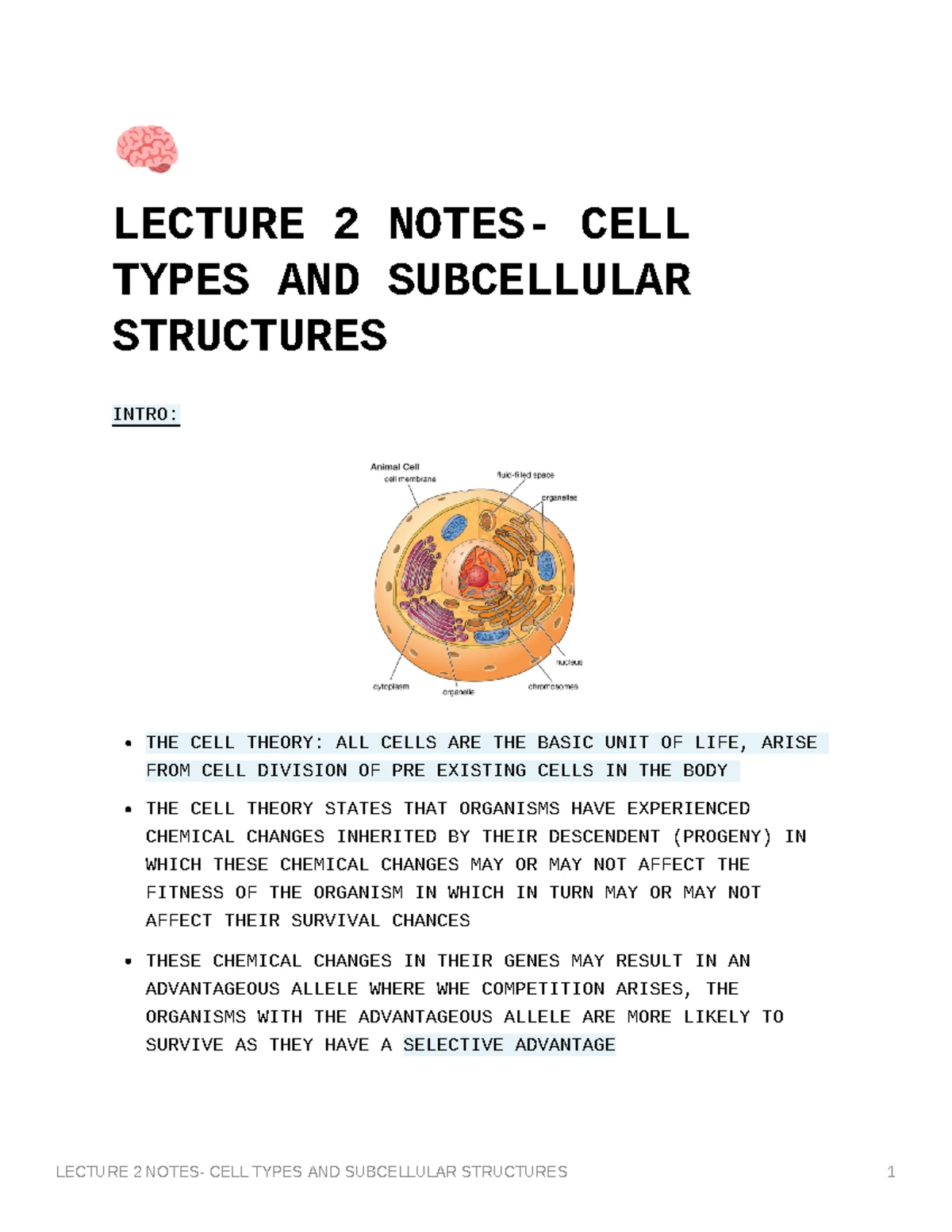 Cells and Subcellular Structures: Essential Notes for Biology 101 - Studocu