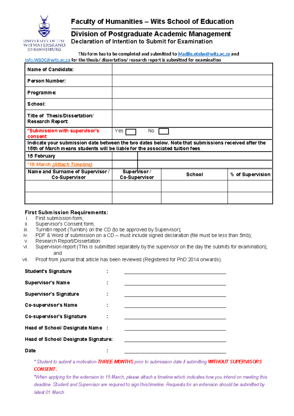 Declaration of Intention to Submit for Examination 2020 - Studocu