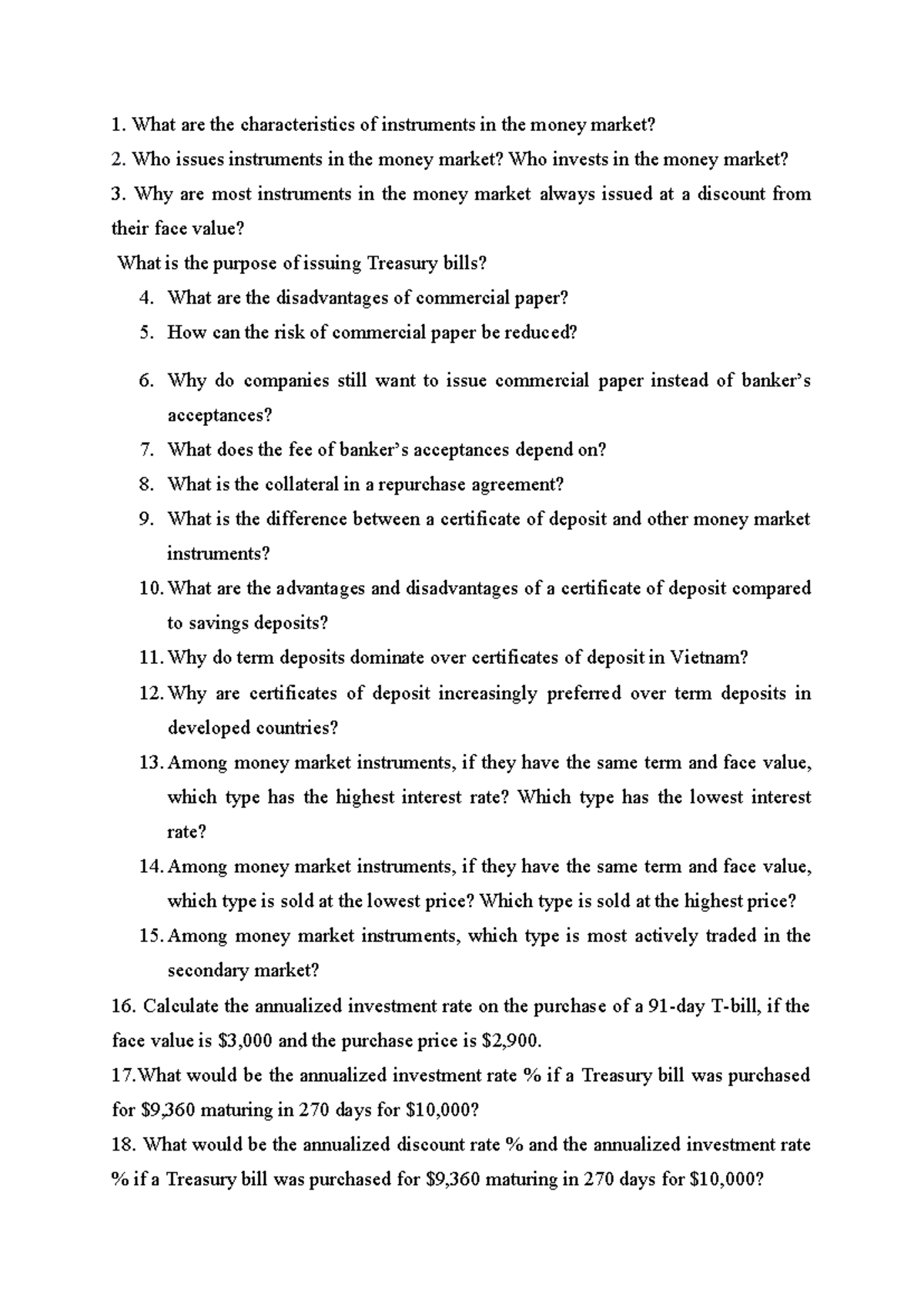 Money Market Instruments: Key Questions and Insights - Studocu