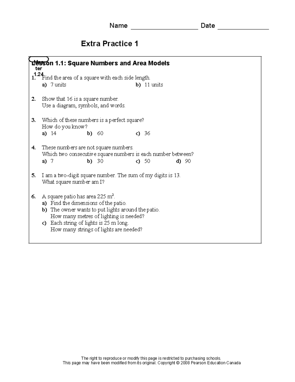 Chapter 1 Extra Practice: Square Numbers, Roots & Theorems - Studocu