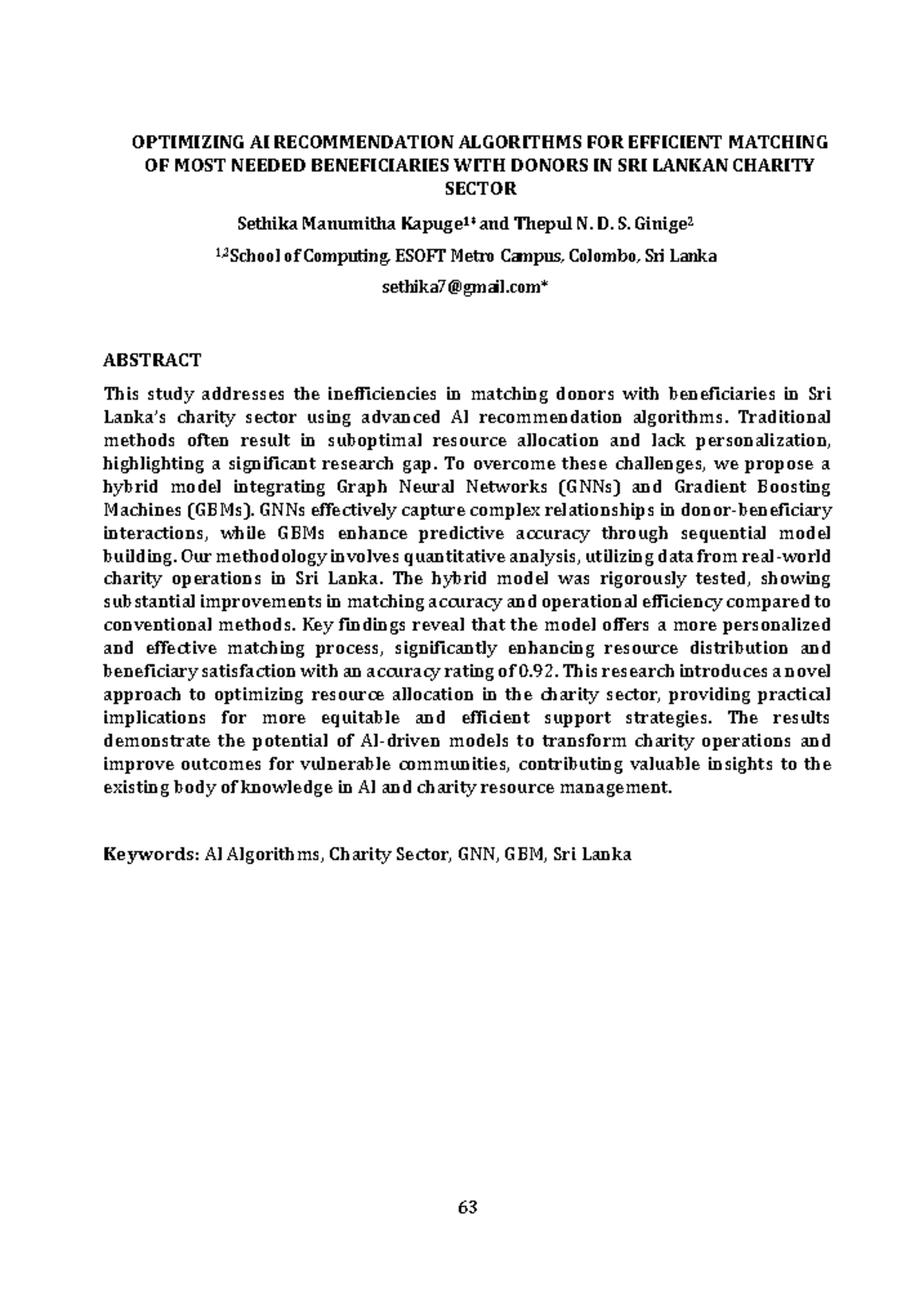 Optimizing AI Recommendation Algorithms for Charity Matching in SL ...